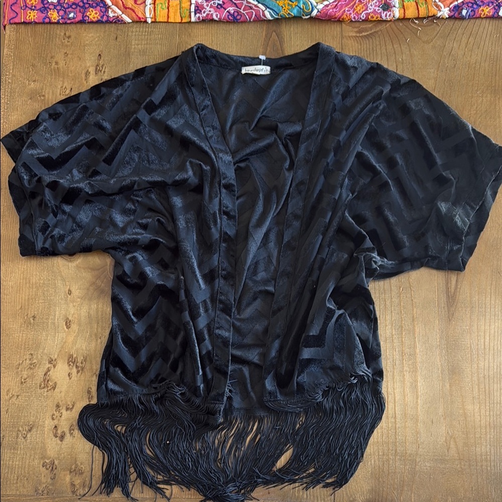 Vintage Black Velvet Kimono Duster